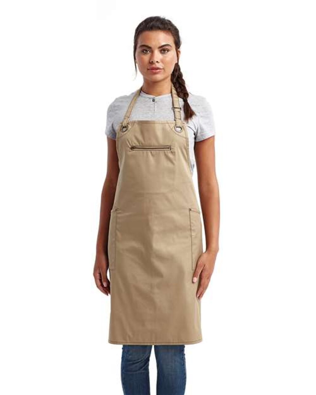 Artisan Collection by Reprime® Barley Contrast Stitch Recycled Polyester Cotton Bib Apron with Pockets